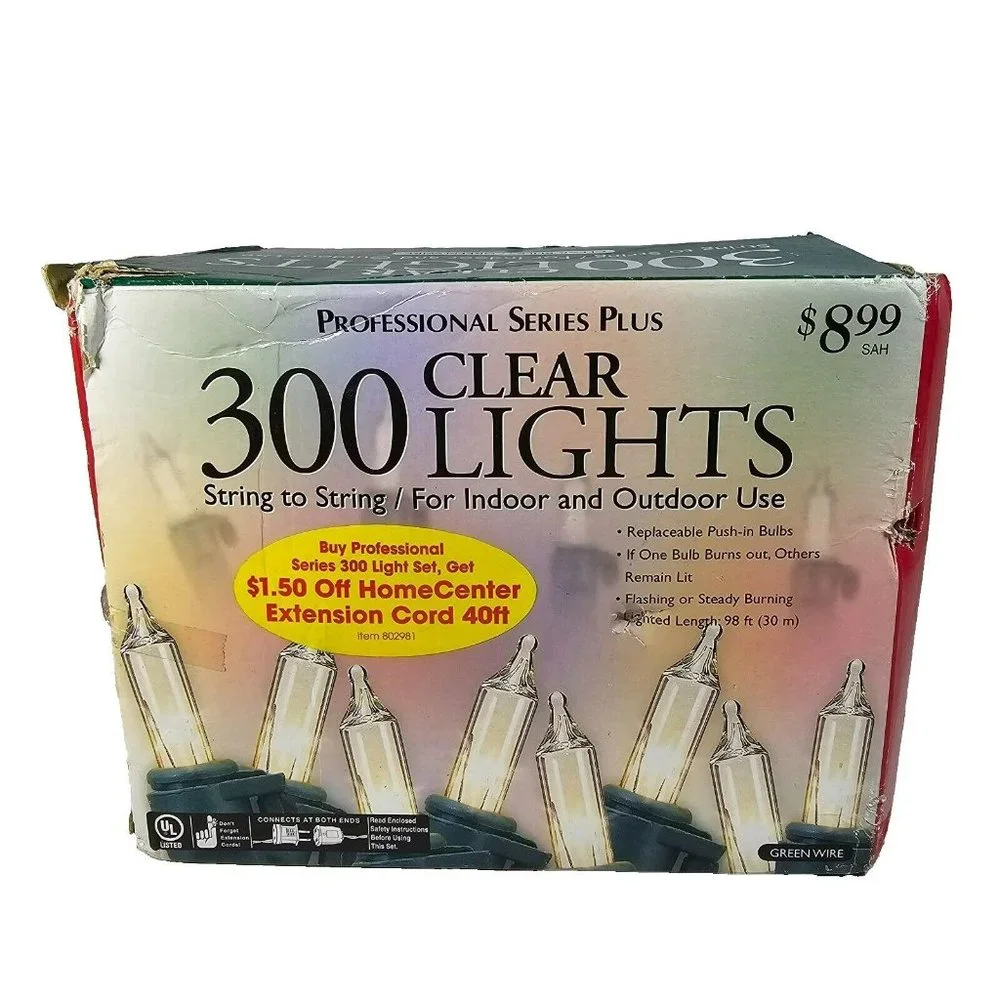 300-Count Steady / Flashing Clear String Lights NEW Green Wire 98ft Pro Series+